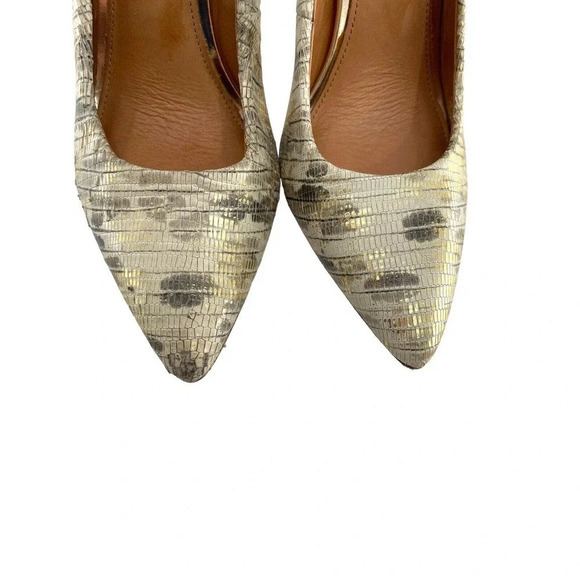 COACH Harlee Gold Snakeskin Embossed Pumps Pointed Toe Heels Shoes size 7 - Picture 4 of 16